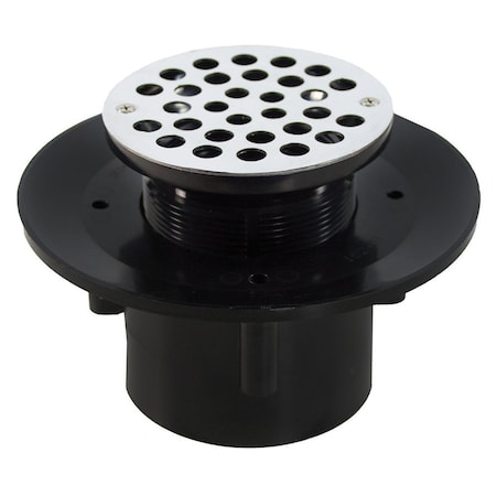 Jones Stephens 2in. x 3in. Heavy Duty ABS Slab Drain Base with 3in. Plastic Spud and 6in. Stainless Steel Strainer D49302